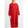 Loose Fit Long Sleeve Red Cotton Midi Summer Dress Manufacture Wholesale Fashion Women Apparel (TA0269D)